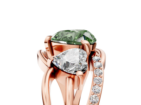 Rose gold Three-Stone Fancy Green Heart Cut Cut Diamond Split Shank Prong Set Ring_5