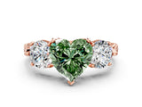 Rose gold Three-Stone Fancy Green Heart Cut Cut Milgrain Band Prong Setting Ring_18