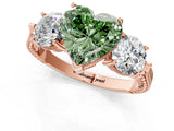 Rose gold Three-Stone Fancy Green Heart Cut Cut Milgrain Band Prong Setting Ring_19