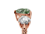 Rose gold Three-Stone Fancy Green Heart Cut Cut Milgrain Band Prong Setting Ring_23
