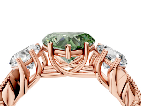 Rose gold Three-Stone Fancy Green Heart Cut Cut Milgrain Pavé Engagement Ring_4