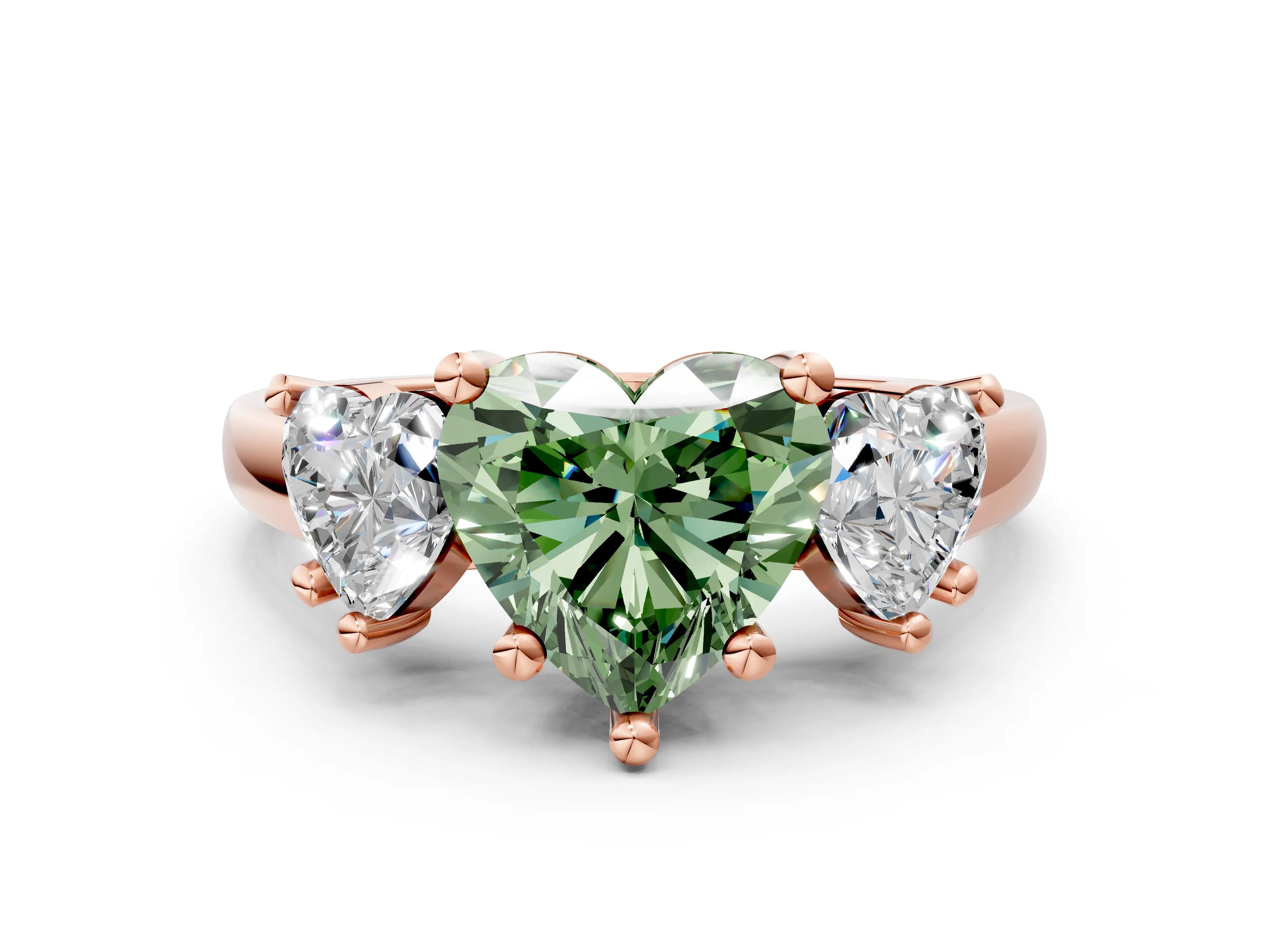 Rose gold Three-Stone Fancy Green Heart Cut Cut Solitaire Ring with Classic Prong Setting
