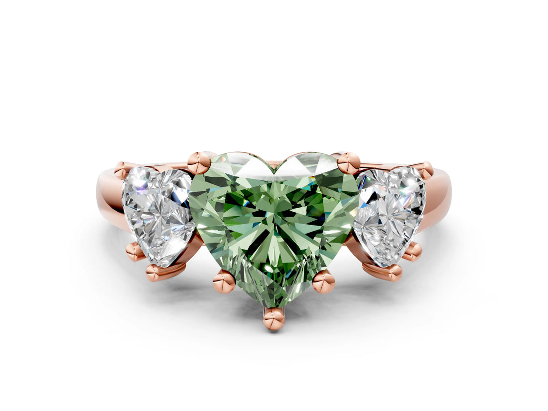 Rose gold Three-Stone Fancy Green Heart Cut Cut Solitaire Ring with Classic Prong Setting