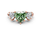 Rose gold Three-Stone Fancy Green Heart Cut Cut Solitaire Ring with Classic Prong Setting