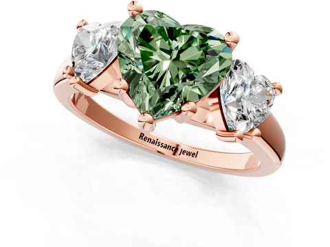 Rose gold Three-Stone Fancy Green Heart Cut Cut Solitaire Ring with Classic Prong Setting_1