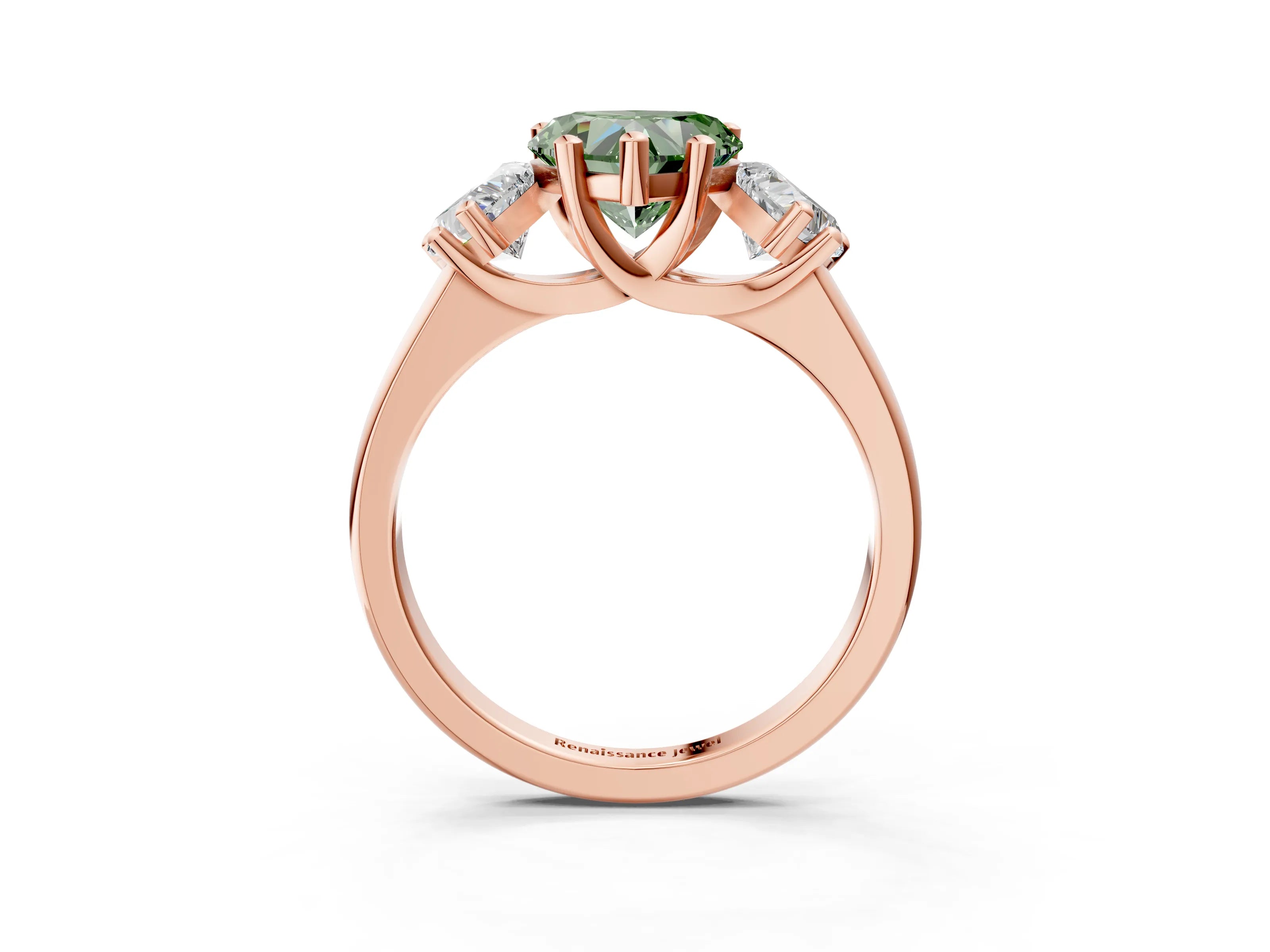 Rose gold Three-Stone Fancy Green Heart Cut Cut Solitaire Ring with Classic Prong Setting_3