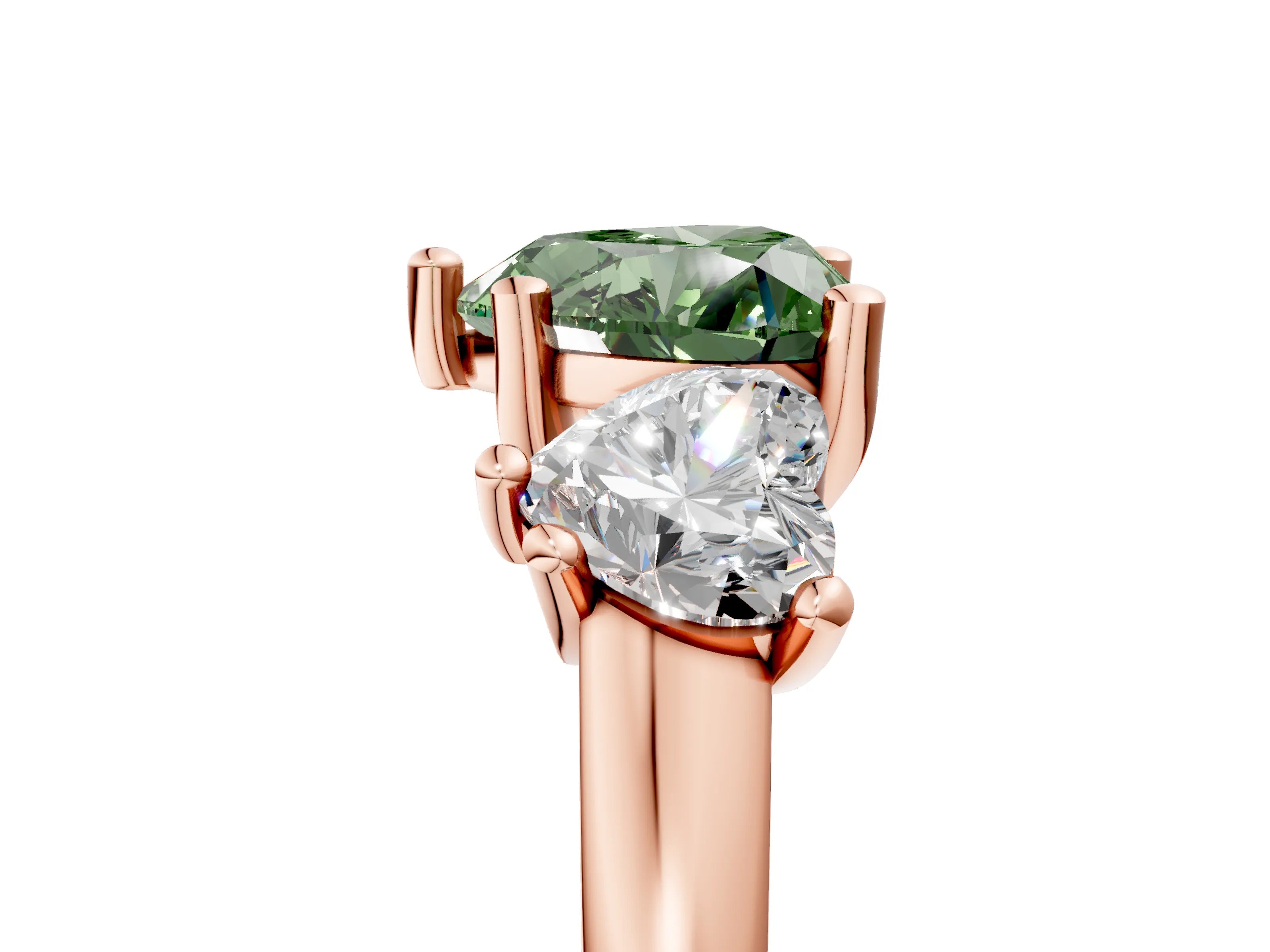 Rose gold Three-Stone Fancy Green Heart Cut Cut Solitaire Ring with Classic Prong Setting_5