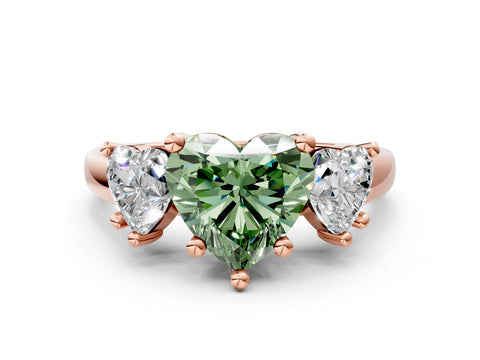 Rose gold Three-Stone Fancy Green Heart Cut Cut Solitaire Ring with Classic Prong Setting