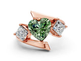 Rose gold Three-Stone Fancy Green Heart Cut Cut Tension Band Ring with Four-Prong Setting