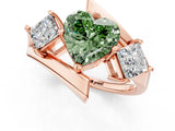 Rose gold Three-Stone Fancy Green Heart Cut Cut Tension Band Ring with Four-Prong Setting_1