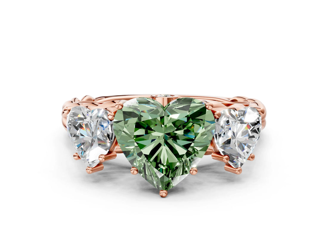 Rose gold Three-Stone Fancy Green Heart Cut Diamond Braided Band Ring with Four-Prong Setting_35