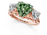 Rose gold Three-Stone Fancy Green Heart Cut Diamond Braided Band Ring with Four-Prong Setting_36