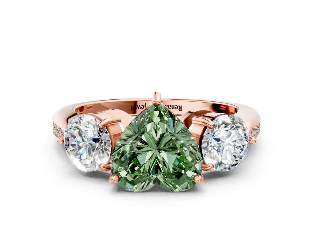 Rose gold Three-Stone Fancy Green Heart Cut Diamond Channel Set Engagement Ring with Prong Setting_12