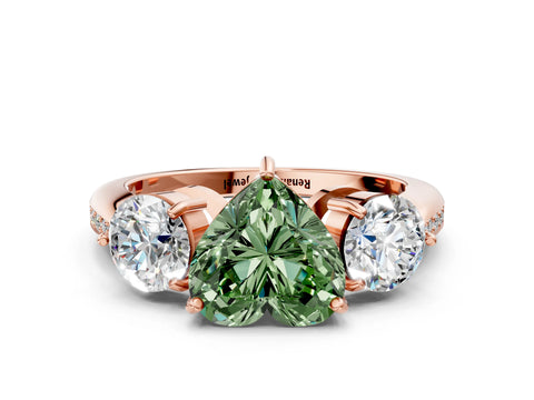 Rose gold Three-Stone Fancy Green Heart Cut Diamond Channel Set Engagement Ring with Prong Setting_12
