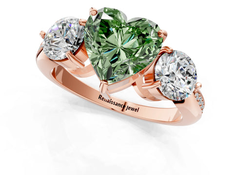 Rose gold Three-Stone Fancy Green Heart Cut Diamond Channel Set Engagement Ring with Prong Setting_13