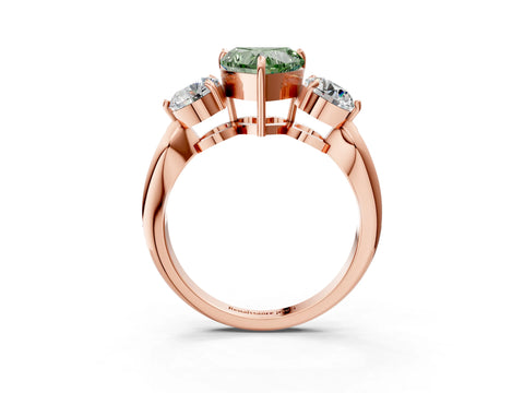 Rose gold Three-Stone Fancy Green Heart Cut Diamond Channel Set Engagement Ring with Prong Setting_15