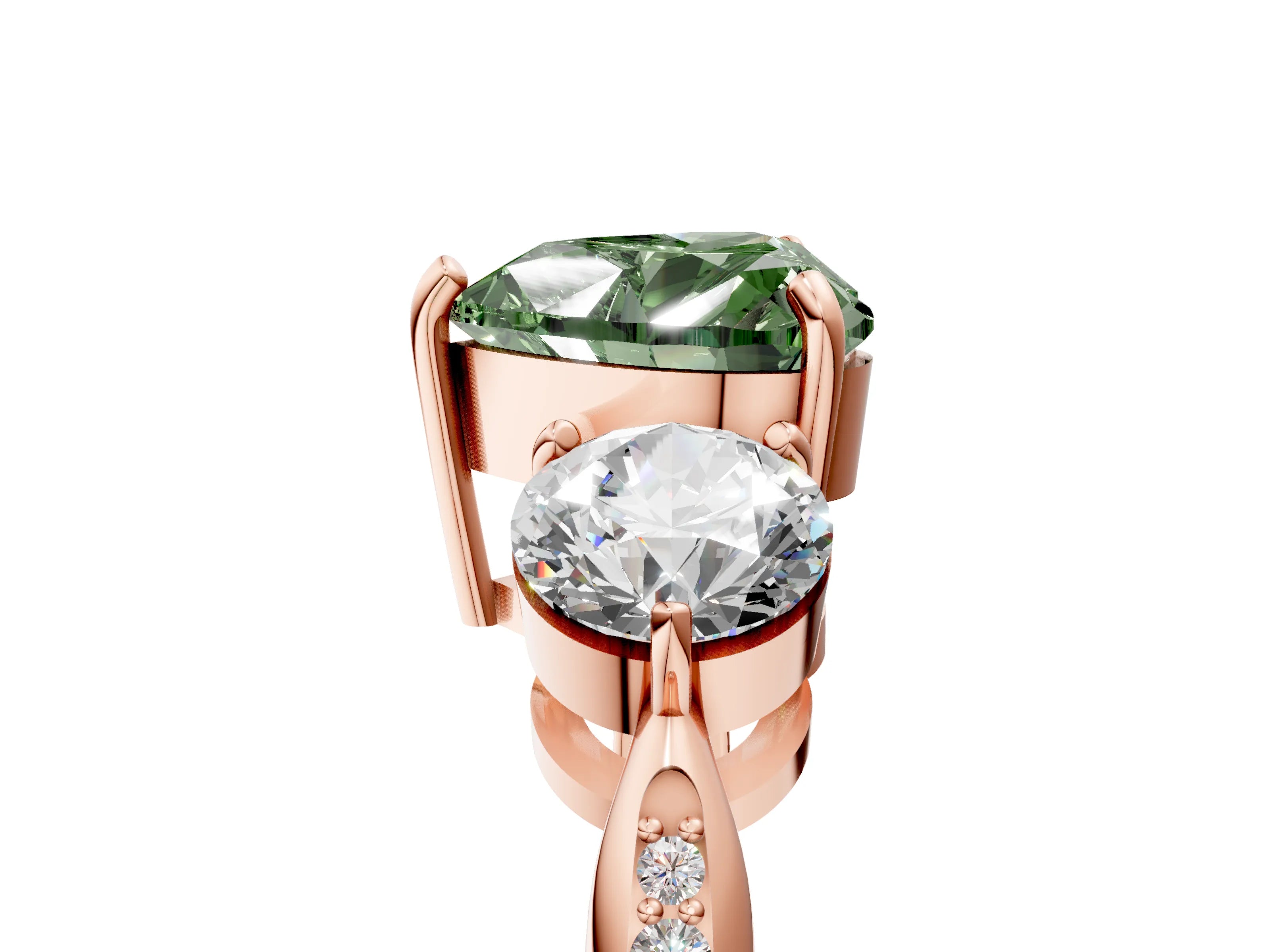 Rose gold Three-Stone Fancy Green Heart Cut Diamond Channel Set Engagement Ring with Prong Setting_17