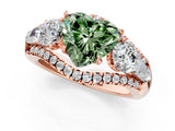 Rose gold Three-Stone Fancy Green Heart Cut Diamond Engagement Ring with Pave Band and Prong Setting_1