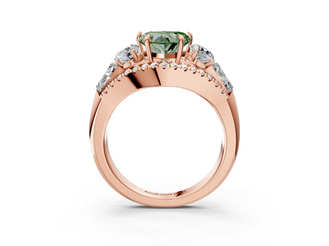 Rose gold Three-Stone Fancy Green Heart Cut Diamond Engagement Ring with Pave Band and Prong Setting_3