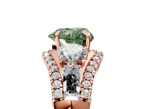 Rose gold Three-Stone Fancy Green Heart Cut Diamond Engagement Ring with Pave Band and Prong Setting_5