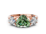 Rose gold Three-Stone Fancy Green Heart Cut Diamond Engagement Ring with Prong Setting_3