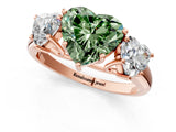 Rose gold Three-Stone Fancy Green Heart Cut Diamond Engagement Ring with Prong Setting_4