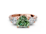 Rose gold Three-Stone Fancy Green Heart  Cut Diamond Pavé Band with Four-Prong Setting