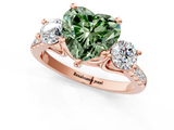 Rose gold Three-Stone Fancy Green Heart  Cut Diamond Pavé Band with Four-Prong Setting_1