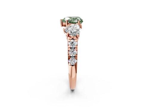 Rose gold Three-Stone Fancy Green Heart Cut Diamond Pavé Band with Prong Setting_2
