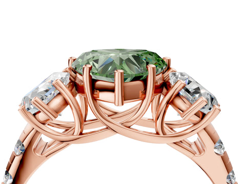 Rose gold Three-Stone Fancy Green Heart Cut Diamond Pavé Band with Prong Setting_4