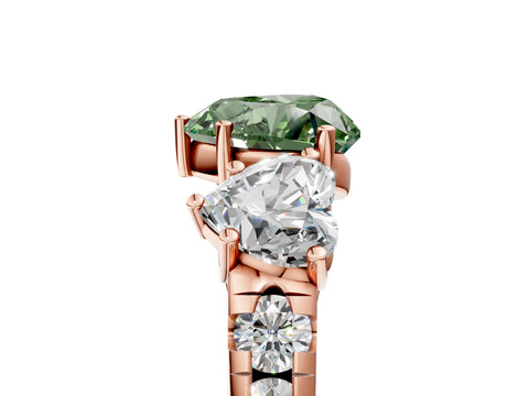 Rose gold Three-Stone Fancy Green Heart Cut Diamond Pavé Band with Prong Setting_5