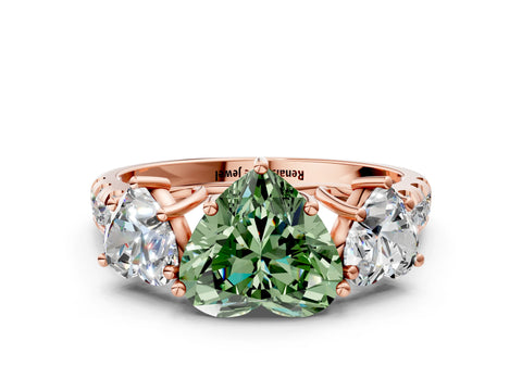 Rose gold Three-Stone Fancy Green Heart Cut Diamond Pavé Band with Prong Setting
