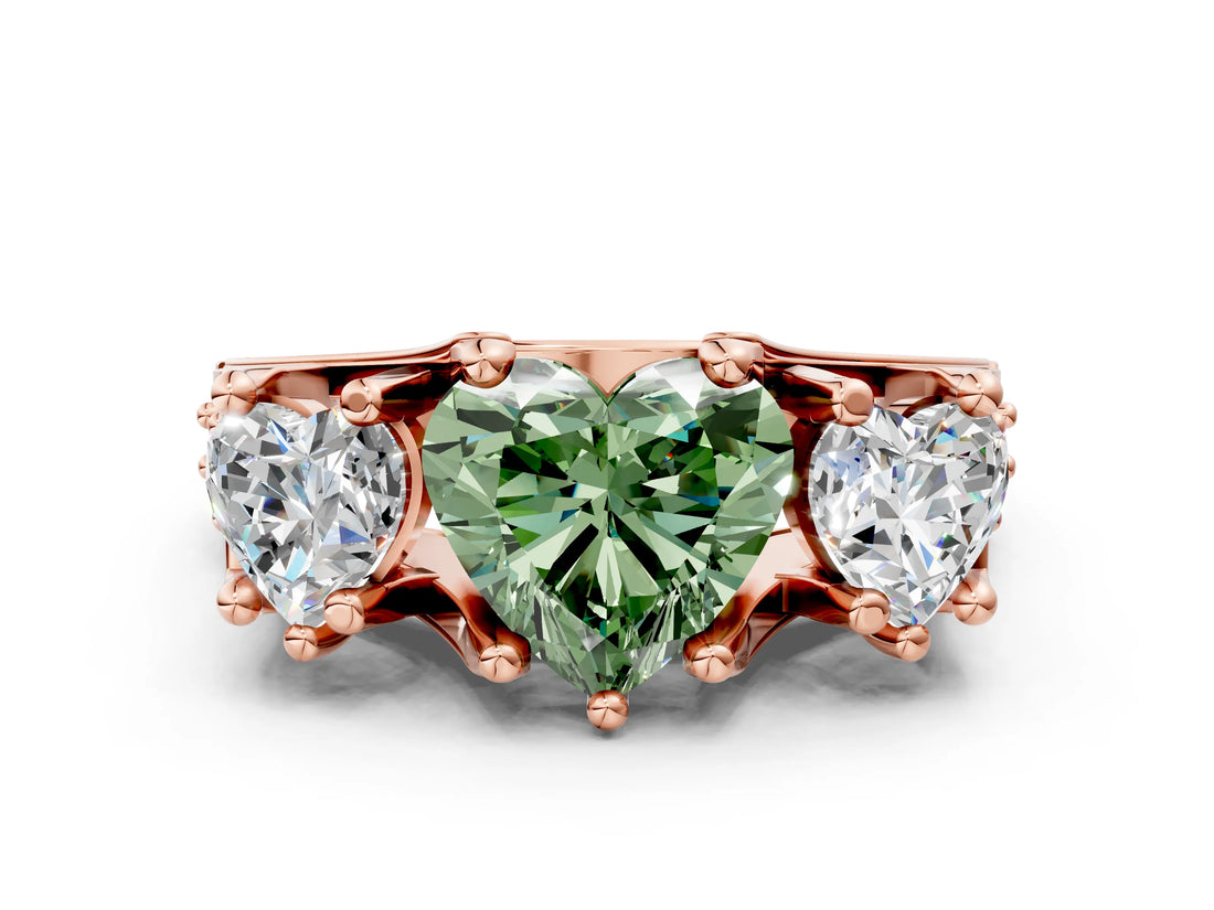 Rose gold Three-Stone Fancy Green Heart  Cut Diamond Ring with Channel-Set Band and Four-Prong Setting_33