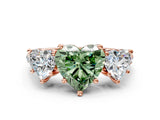 Rose gold Three-Stone Fancy Green Heart Cut Diamond Ring with Pavé Band and Prong Setting_46