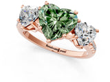 Rose gold Three-Stone Fancy Green Heart Cut Diamond Ring with Pavé Band and Prong Setting_47
