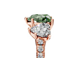 Rose gold Three-Stone Fancy Green Heart Cut Diamond Ring with Pavé Band and Prong Setting_51