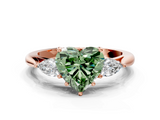 Rose gold Three-Stone Fancy Green Heart  Cut Diamond Ring with Pear Side Stones in Four-Prong Setting