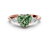 Rose gold Three-Stone Fancy Green Heart Cut Diamond Ring with Pear  Side Stones in Four-Prong Setting_36