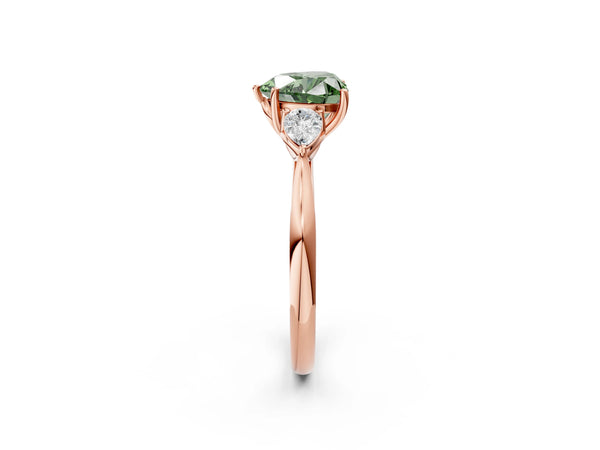 Rose gold Three-Stone Fancy Green Heart Cut Diamond Ring with Pear  Side Stones in Four-Prong Setting