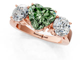 Rose gold Three-Stone Fancy Green Heart Cut Diamond Ring with Round Side Stones, Classic Band, and Four-Prong Setting_1