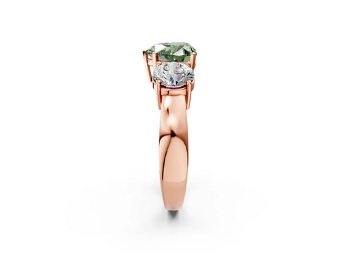 Rose gold Three-Stone Fancy Green Heart Cut Diamond Ring with Round Side Stones, Classic Band, and Four-Prong Setting_2
