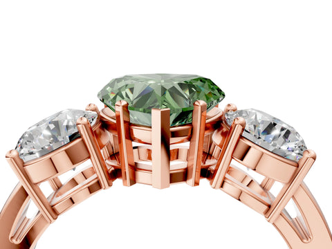 Rose gold Three-Stone Fancy Green Heart Cut Diamond Ring with Round Side Stones, Classic Band, and Four-Prong Setting_4