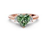 Rose gold Three-Stone Fancy Green Heart  Cut Diamond Solitaire with Prong Setting and Classic Band