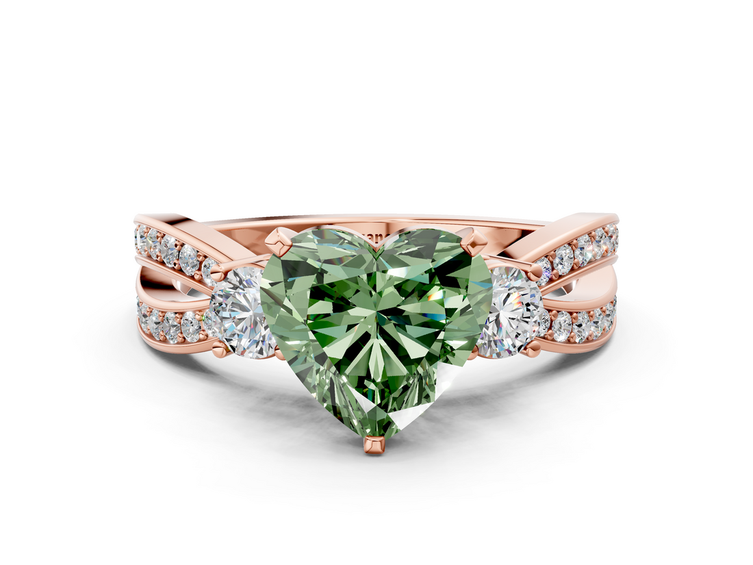 Rose gold Three-Stone Fancy Green Heart  Cut Diamond Twist Band with Prong Setting_11