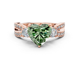 Rose gold Three-Stone Fancy Green Heart  Cut Diamond Twist Band with Prong Setting_11