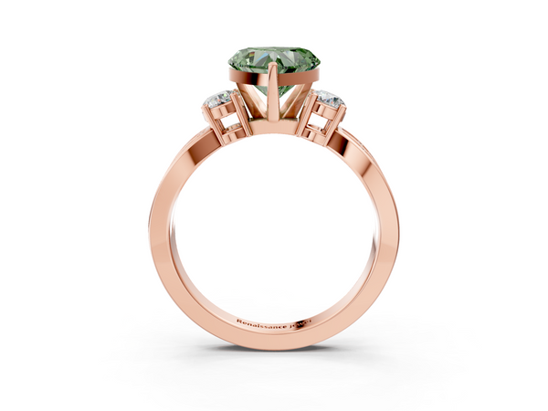 Rose gold Three-Stone Fancy Green Heart  Cut Diamond Twist Band with Prong Setting