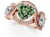 Rose gold Three-Stone Fancy Green Heart Cut Diamond Wave Pave Band with Prong Setting_1