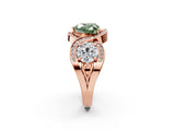 Rose gold Three-Stone Fancy Green Heart Cut Diamond Wave Pave Band with Prong Setting_2