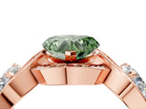 Rose gold Three-Stone Fancy Green Heart Cut Diamond Wave Pave Band with Prong Setting_4