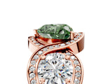 Rose gold Three-Stone Fancy Green Heart Cut Diamond Wave Pave Band with Prong Setting_5